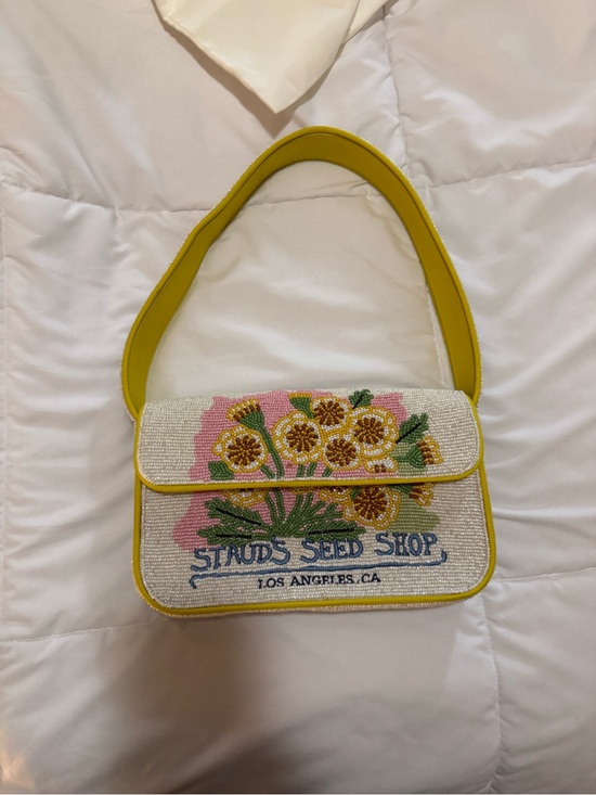 STAUD Handbags - STAUD Yellow Floral Beaded Shoulder Bag